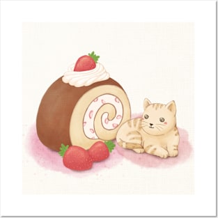 Cute Cat and Dessert Illustration Art Posters and Art